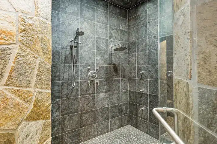 grey tile standing shower